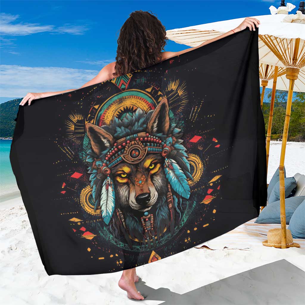 Native American Wolf Sarong Abstract Geometric Style