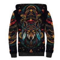 Native American Wolf Sherpa Hoodie Abstract Geometric Style