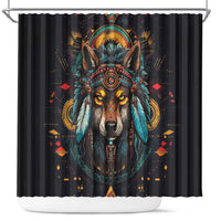 Native American Wolf Shower Curtain Abstract Geometric Style
