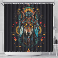 Native American Wolf Shower Curtain Abstract Geometric Style