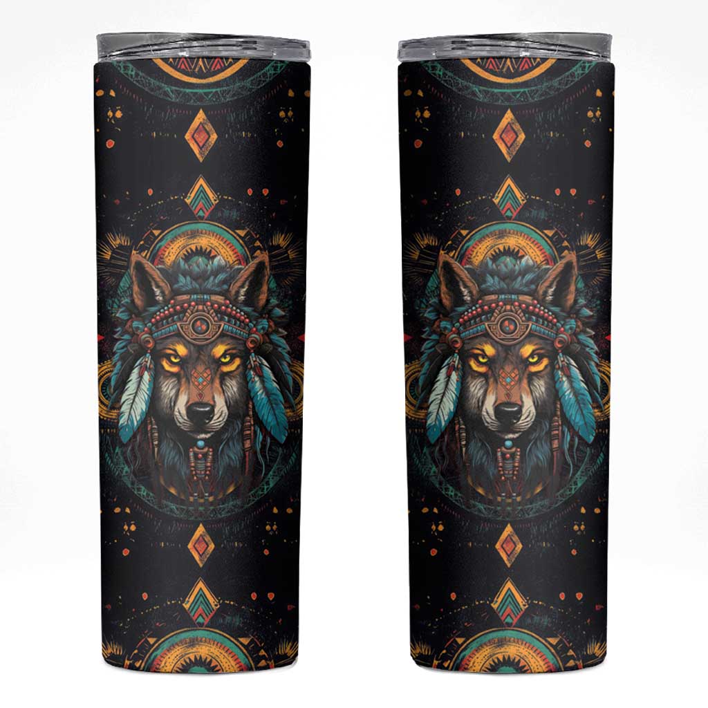 Native American Wolf Skinny Tumbler Abstract Geometric Style