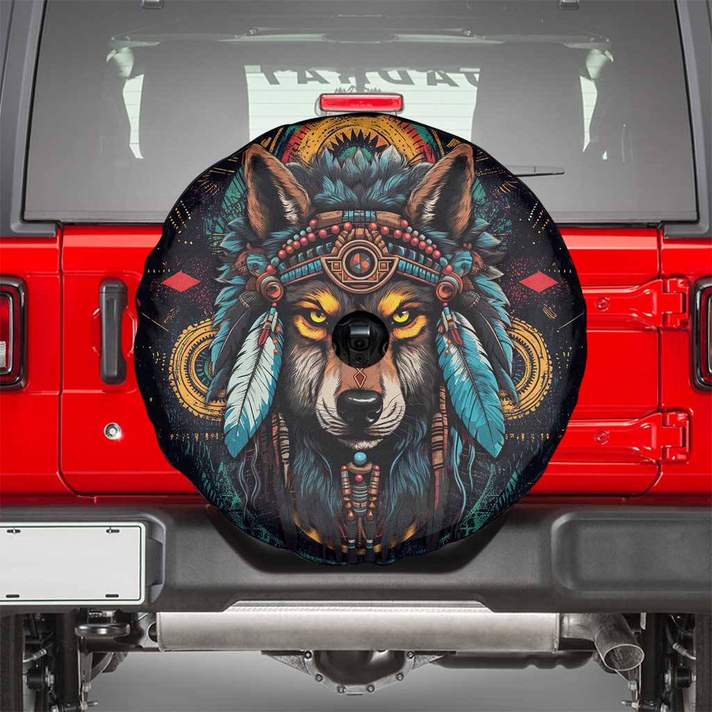 Native American Wolf Spare Tire Cover Abstract Geometric Style