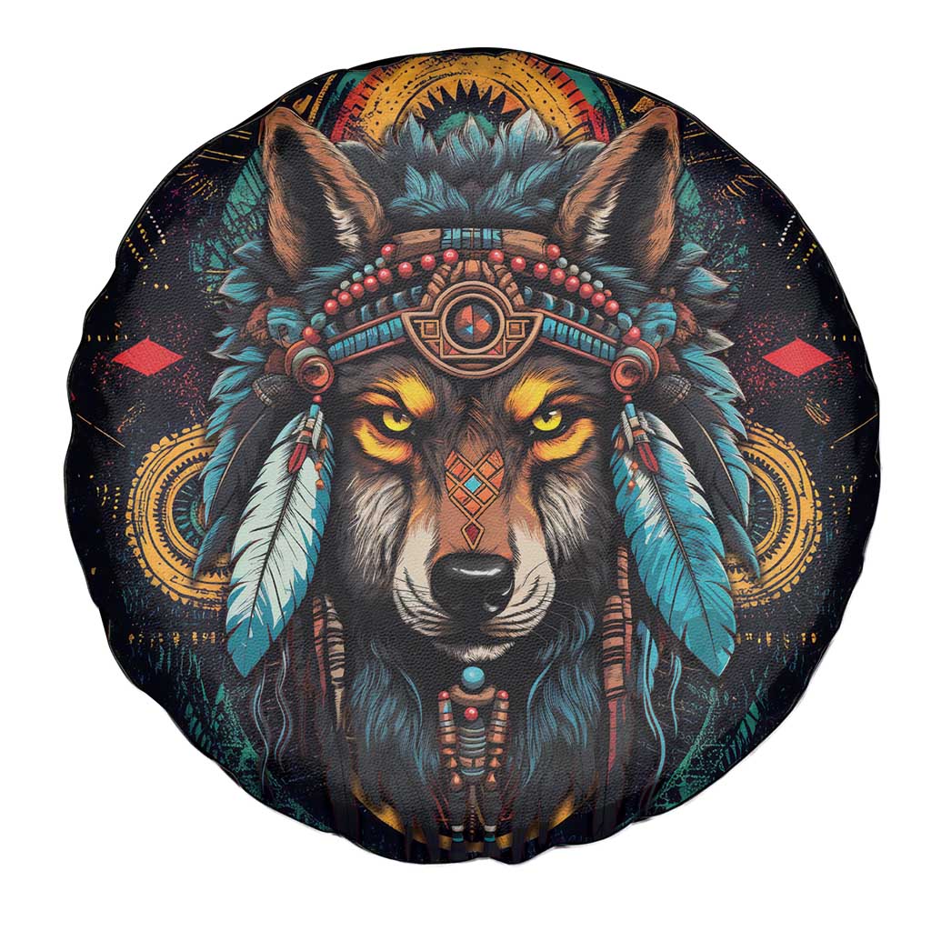 Native American Wolf Spare Tire Cover Abstract Geometric Style