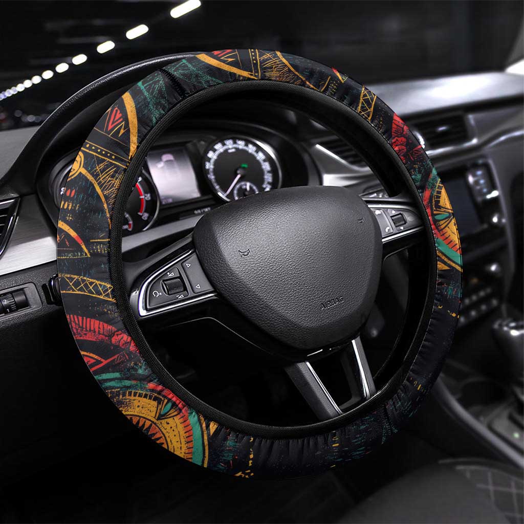 Native American Wolf Steering Wheel Cover Abstract Geometric Style