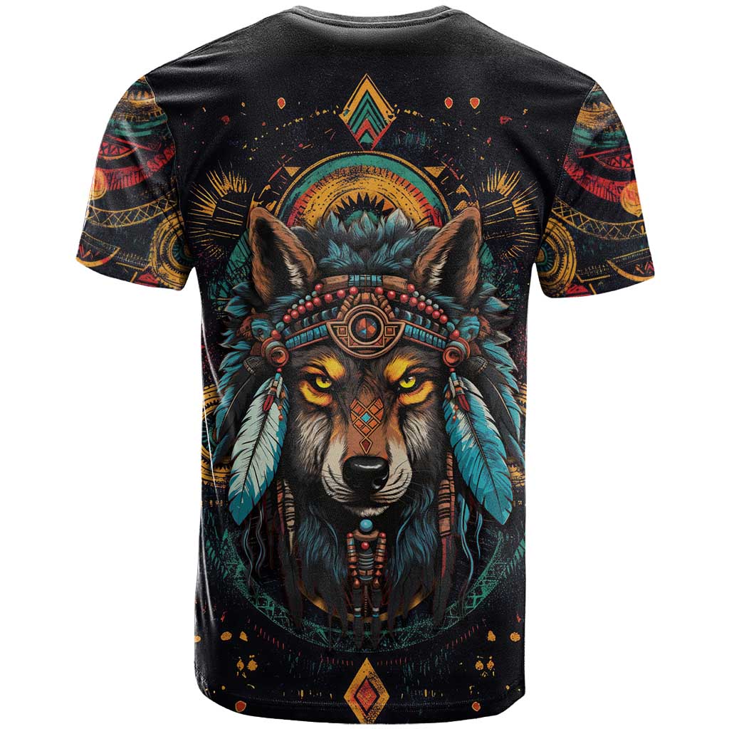 Native American Wolf T Shirt Abstract Geometric Style
