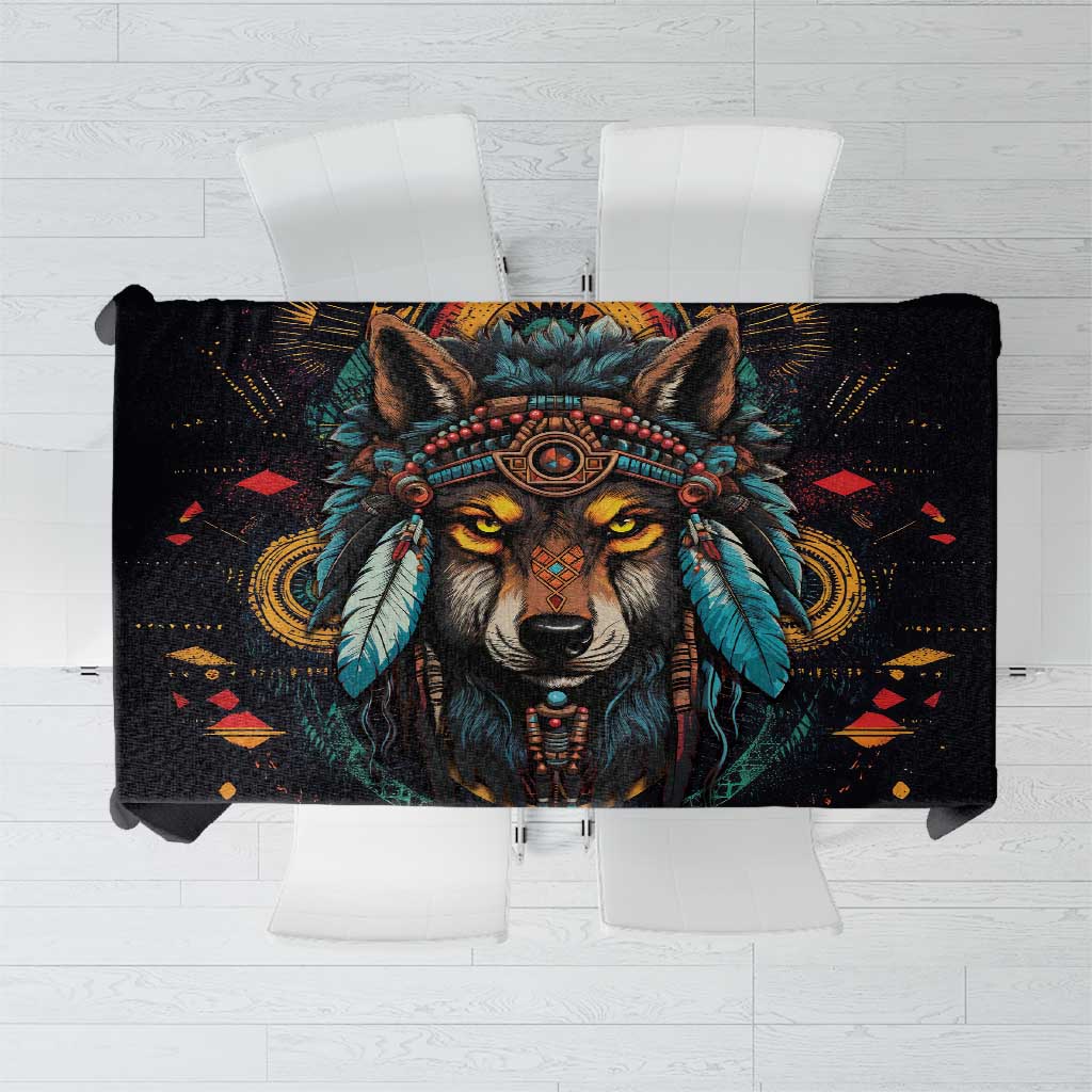 Native American Wolf Tablecloth Abstract Geometric Style