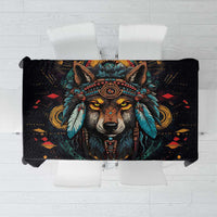Native American Wolf Tablecloth Abstract Geometric Style