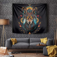 Native American Wolf Tapestry Abstract Geometric Style