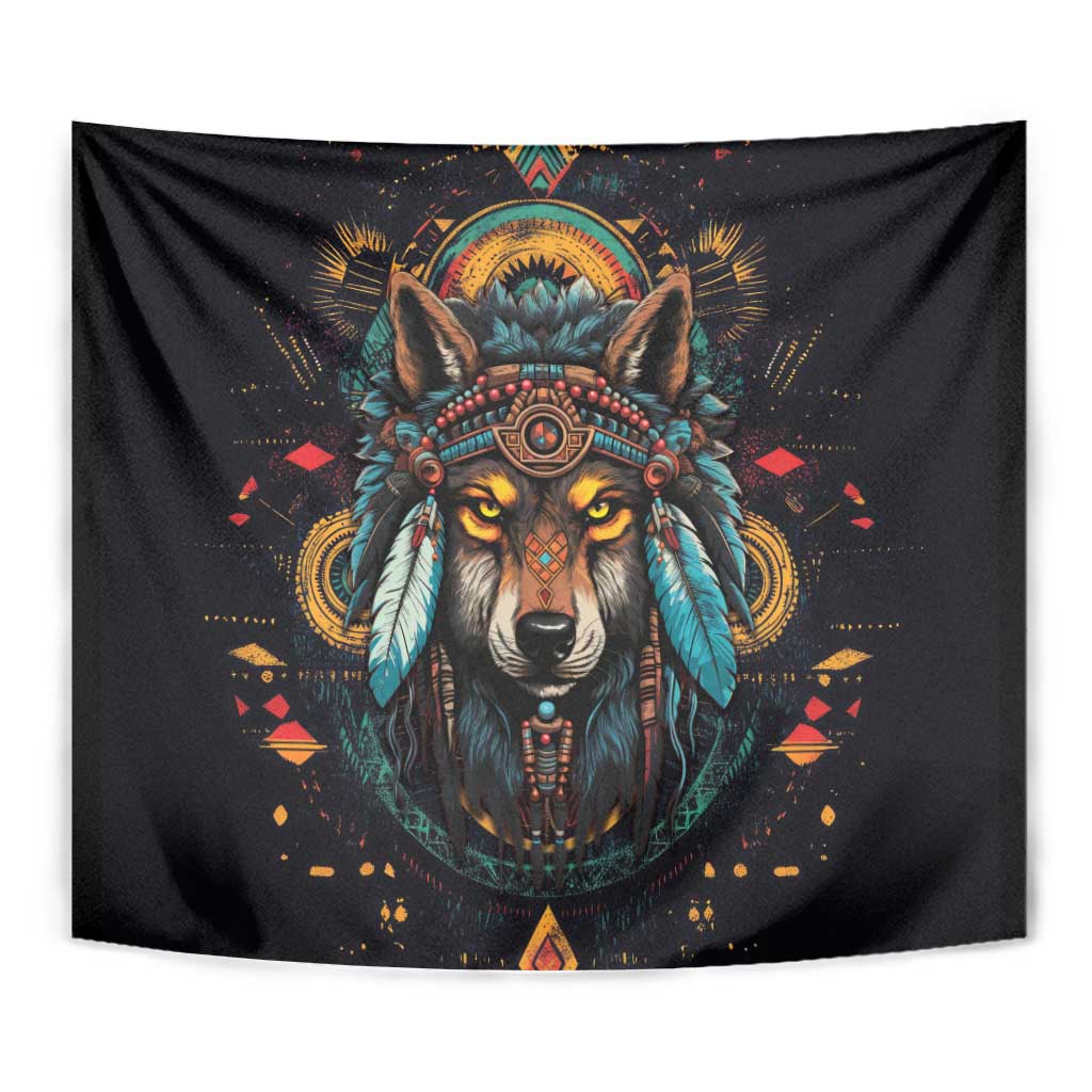 Native American Wolf Tapestry Abstract Geometric Style