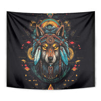 Native American Wolf Tapestry Abstract Geometric Style
