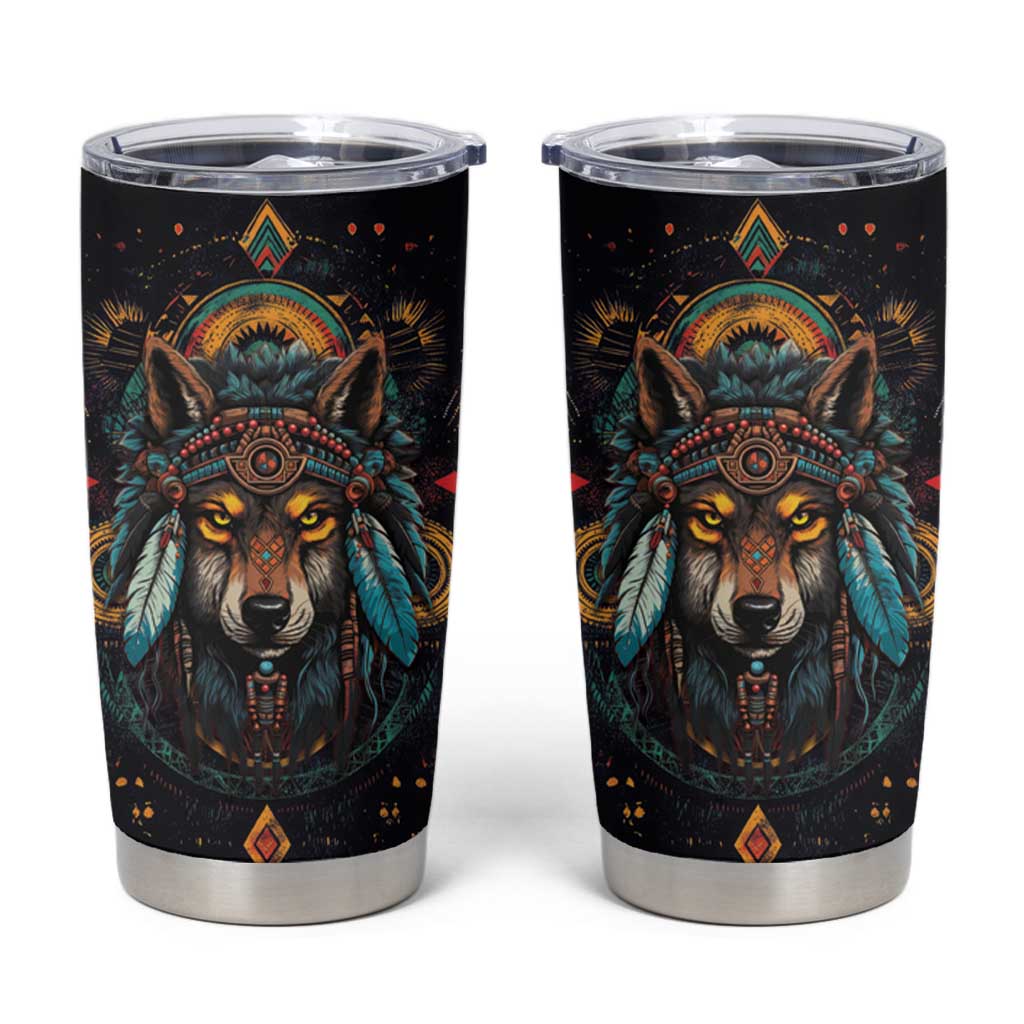 Native American Wolf Tumbler Cup Abstract Geometric Style