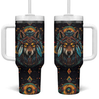 Native American Wolf Tumbler With Handle Abstract Geometric Style