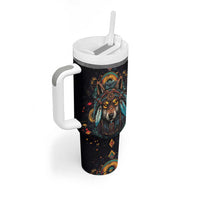 Native American Wolf Tumbler With Handle Abstract Geometric Style
