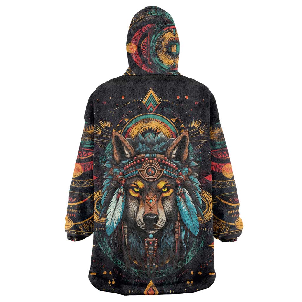 Native American Wolf Wearable Blanket Hoodie Abstract Geometric Style