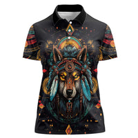 Native American Wolf Women Polo Shirt Abstract Geometric Style
