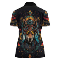 Native American Wolf Women Polo Shirt Abstract Geometric Style