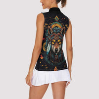 Native American Wolf Women Sleeveless Polo Shirt Abstract Geometric Style