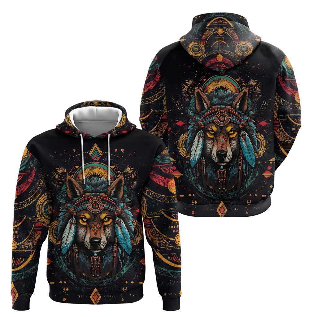 Native American Wolf Zip Hoodie Abstract Geometric Style