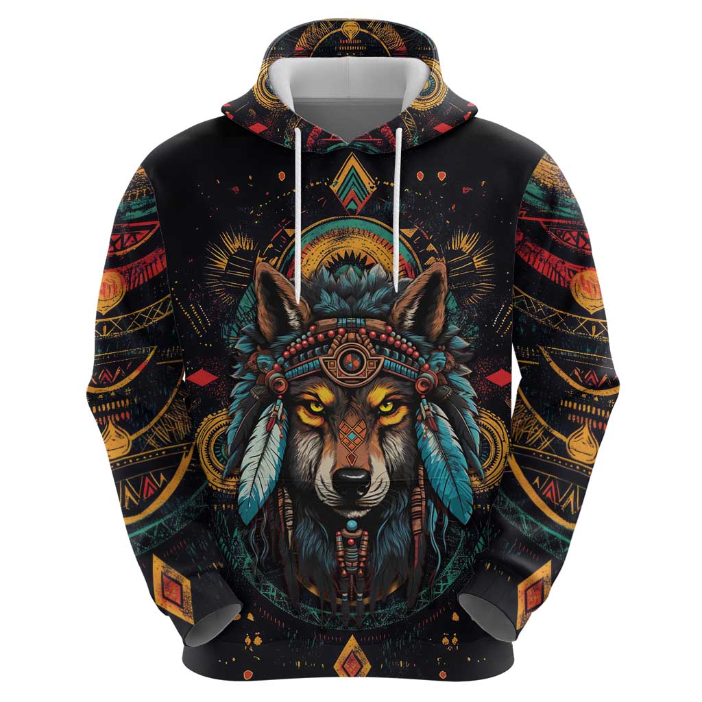 Native American Wolf Zip Hoodie Abstract Geometric Style