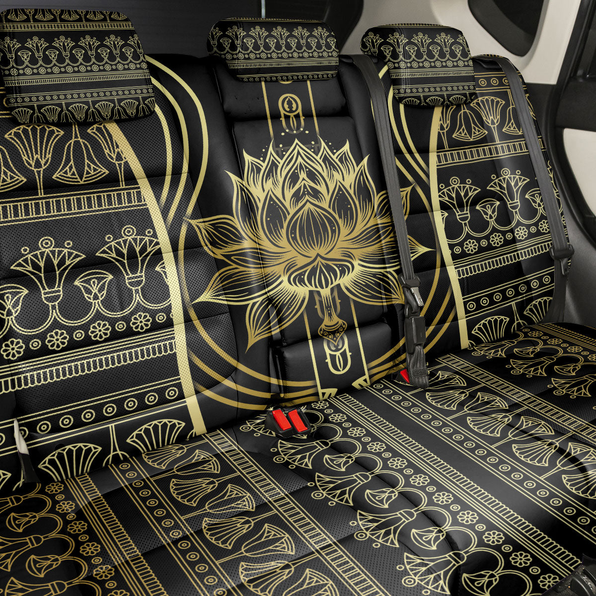 Egypt The Lotus Back Car Seat Cover Gold Bloom Hieroglyphic Patterns
