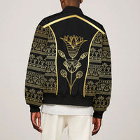 Egypt The Lotus Bomber Jacket Gold Bloom Hieroglyphic Patterns