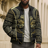 Egypt The Lotus Bomber Puffer Jacket Gold Bloom Hieroglyphic Patterns