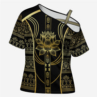 Egypt The Lotus Cross Shoulder Shirt Gold Bloom Hieroglyphic Patterns