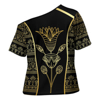 Egypt The Lotus Cross Shoulder Shirt Gold Bloom Hieroglyphic Patterns