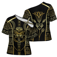 Egypt The Lotus Cross Shoulder Shirt Gold Bloom Hieroglyphic Patterns