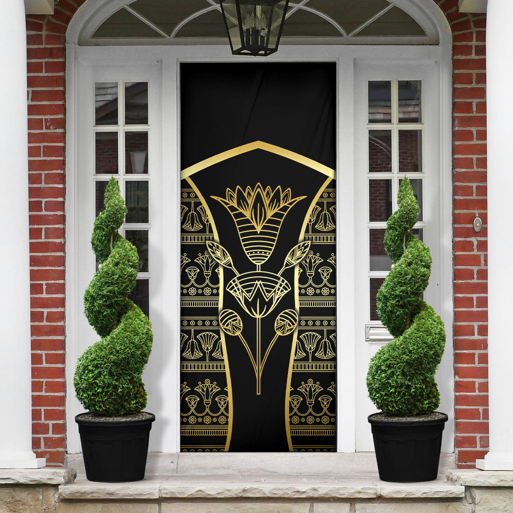 Egypt The Lotus Door Cover Gold Bloom Hieroglyphic Patterns
