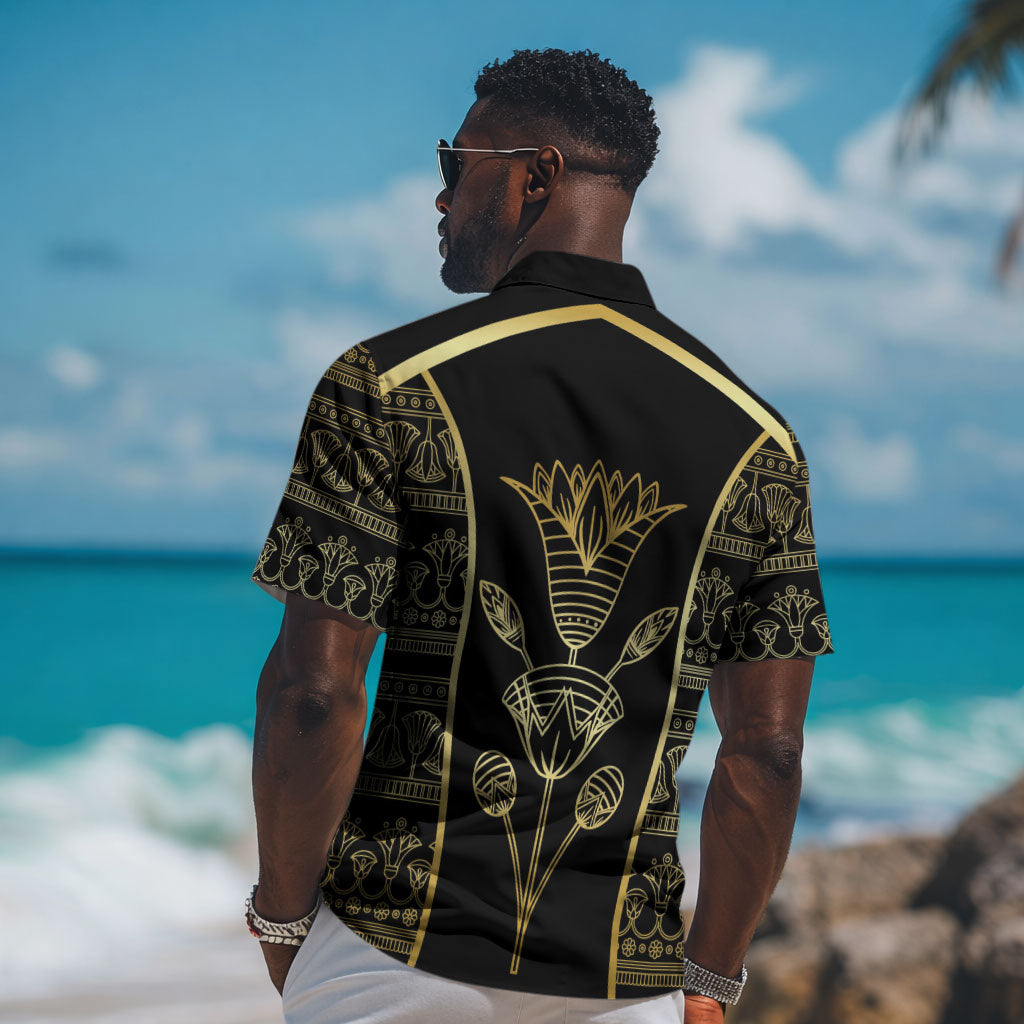 Egypt The Lotus Hawaiian Shirt Gold Bloom Hieroglyphic Patterns DT05