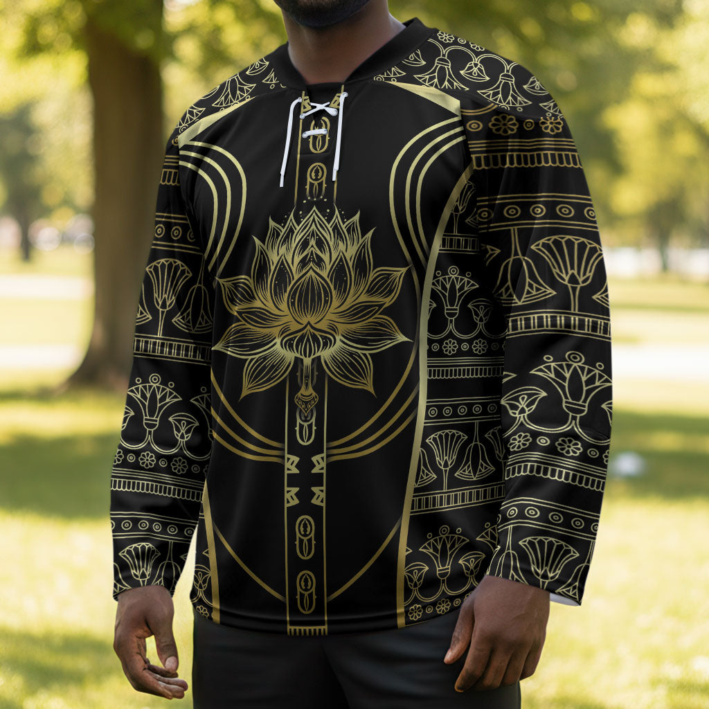 Egypt The Lotus Hockey Jersey Gold Bloom Hieroglyphic Patterns