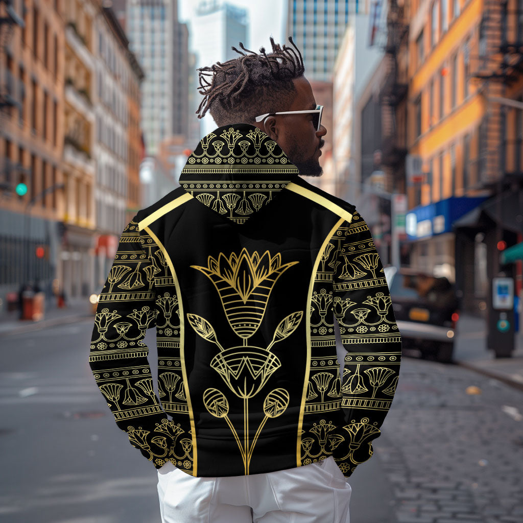 Egypt The Lotus Hoodie Gold Bloom Hieroglyphic Patterns