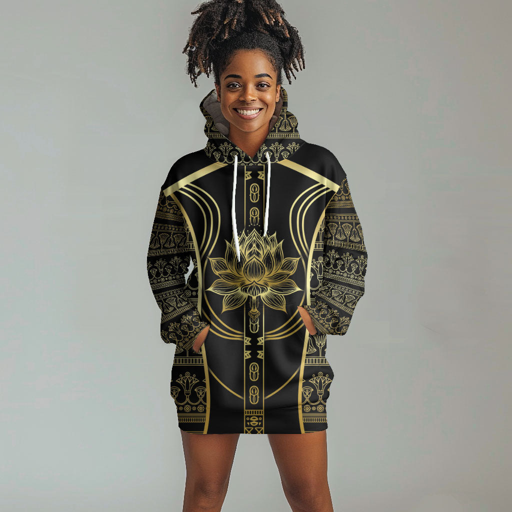 Egypt The Lotus Hoodie Dress Gold Bloom Hieroglyphic Patterns