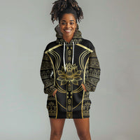 Egypt The Lotus Hoodie Dress Gold Bloom Hieroglyphic Patterns