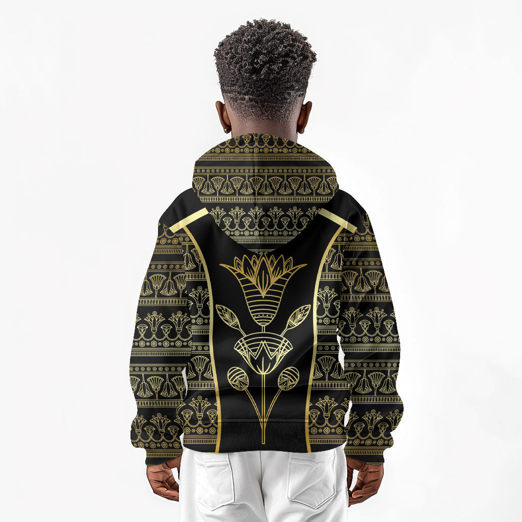 Egypt The Lotus Kid Hoodie Gold Bloom Hieroglyphic Patterns