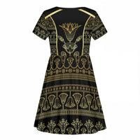Egypt The Lotus Kid Short Sleeve Dress Gold Bloom Hieroglyphic Patterns