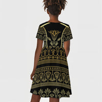 Egypt The Lotus Kid Short Sleeve Dress Gold Bloom Hieroglyphic Patterns