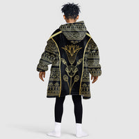 Egypt The Lotus Kid Wearable Blanket Hoodie Gold Bloom Hieroglyphic Patterns