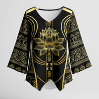 Egypt The Lotus Kimono Sleeve Blouse Gold Bloom Hieroglyphic Patterns