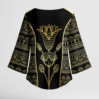 Egypt The Lotus Kimono Sleeve Blouse Gold Bloom Hieroglyphic Patterns