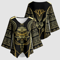 Egypt The Lotus Kimono Sleeve Blouse Gold Bloom Hieroglyphic Patterns