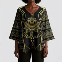 Egypt The Lotus Kimono Sleeve Blouse Gold Bloom Hieroglyphic Patterns