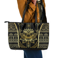 Egypt The Lotus Leather Tote Bag Gold Bloom Hieroglyphic Patterns