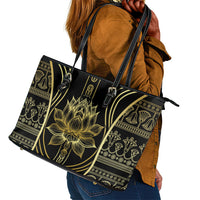 Egypt The Lotus Leather Tote Bag Gold Bloom Hieroglyphic Patterns
