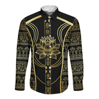 Egypt The Lotus Long Sleeve Button Shirt Gold Bloom Hieroglyphic Patterns