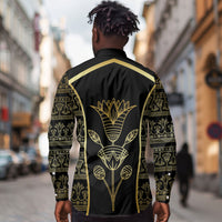 Egypt The Lotus Long Sleeve Button Shirt Gold Bloom Hieroglyphic Patterns