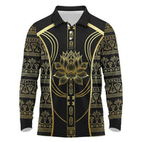 Egypt The Lotus Long Sleeve Polo Shirt Gold Bloom Hieroglyphic Patterns