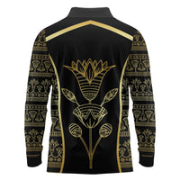 Egypt The Lotus Long Sleeve Polo Shirt Gold Bloom Hieroglyphic Patterns