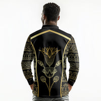 Egypt The Lotus Long Sleeve Polo Shirt Gold Bloom Hieroglyphic Patterns